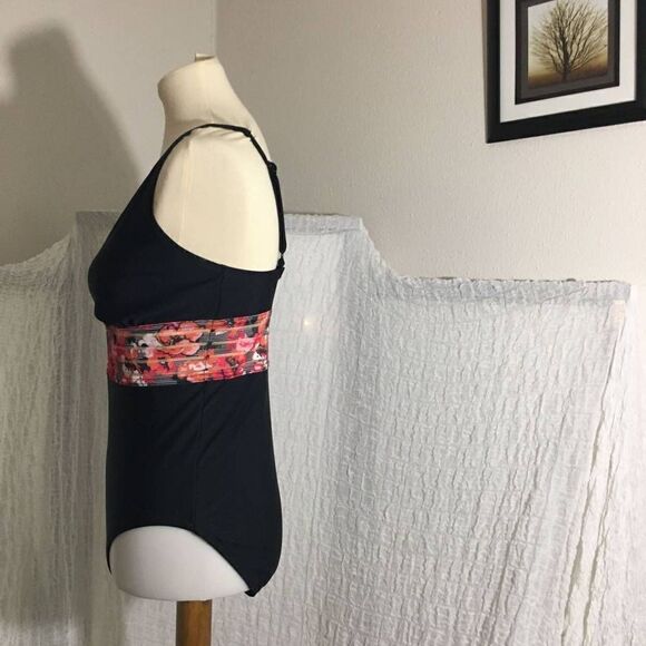 Time & Tru Black/Floral Ond Piece Swimsuit Size M (8-10) - Picture 3 of 5